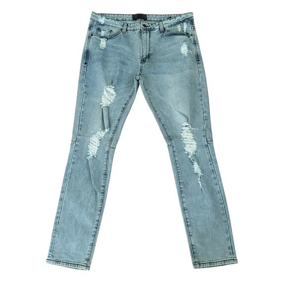 ZGY Denim Pipes Light Blue Men Intentionally Distressed Jeans Size 36 - Picture 1 of 9